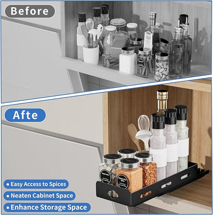 Pull Out Spice Rack Organizer for Cabinet, Heavy Duty Spice Organizer for Cabinet, Vertical Spice Rack for Kitchen, Cabinet, Pantry, Cupboard (4.2''Wx10.5''Dx2.8''H, Metal Black)