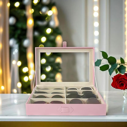 UnionPlus 8-Slots Sunglasses Case Organizer, Eyeglass Glasses Display Holder Collector, Multiple Sunglasses Storage Case, Pink