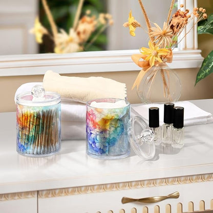 MNSRUU 2 Pack Qtip Holder Organizer Dispenser Pink Hearts Bathroom Storage Canister Cotton Ball Holder Bathroom Containers for Cotton Swabs/Pads/Floss