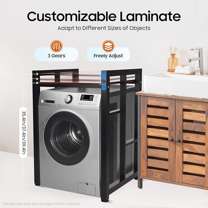 Over Washer and Dryer Shelves, Washer and Dryer Storage Shelf, Adjustable Laminate and Foot Pads Washing Machine Storage Rack for Kitchens Dressing Rooms (Black, Teak Color)