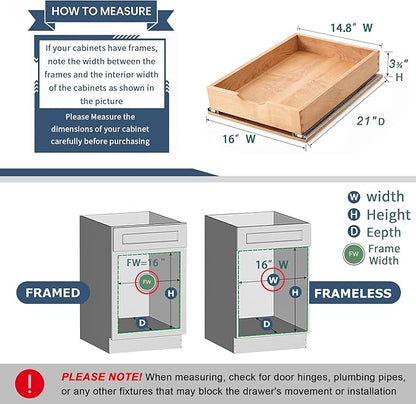 Pull Out Cabinet Drawers - 6x2 Size Options (12-23'W,18-21'D), Pre-Assembled with Soft Close Slides, Solid Beechwood, Easy Installation (16'W x 21'D)