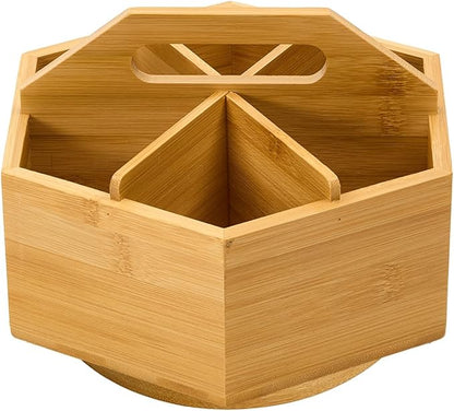MEEDEN Bamboo Rotating Art Supply Desk Organizer: Pen & Pencil Holder for Desk- Desktop Storage for Markers, Colored Pencils, Crayons, Paint Brushes, Office School Classroom