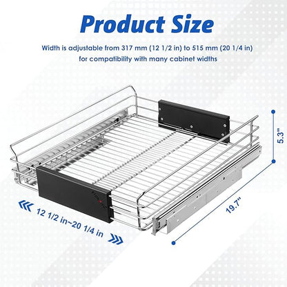 Expandable Pull Out Cabinet Organizer, Slide Out Drawers for Kitchen Cabinets, Heavy Duty Storage Drawers, Chrome Plated Cabinet Wire Shelf, Adjustable Width 12.5~20.2" W x 17.3" D
