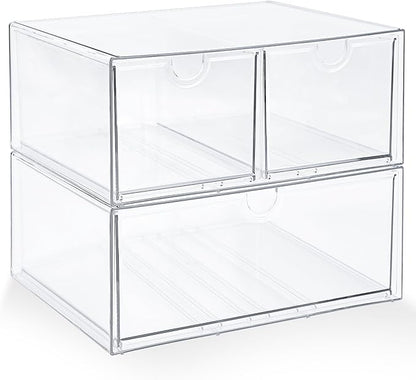 Prsildan Acrylic Drawer Makeup Organizer with 3 Drawers, Clear Stackable Storage for Baby Bottles, Craft, Jewelry & Hair Accessories, Multi-Use for Vanity, Countertop, Office Desk Organization