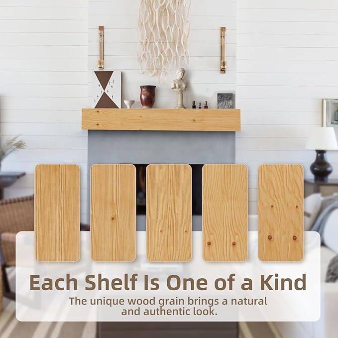 ROOMTEC Fireplace Mantel,48" Wood Floating Fireplace Shelves,Wall Mounted Wooden Display Shelving,Handcrafted Wood Brack,Natural Mantels Over Fireplace | 48" x 8" x 5"-Natural Wood