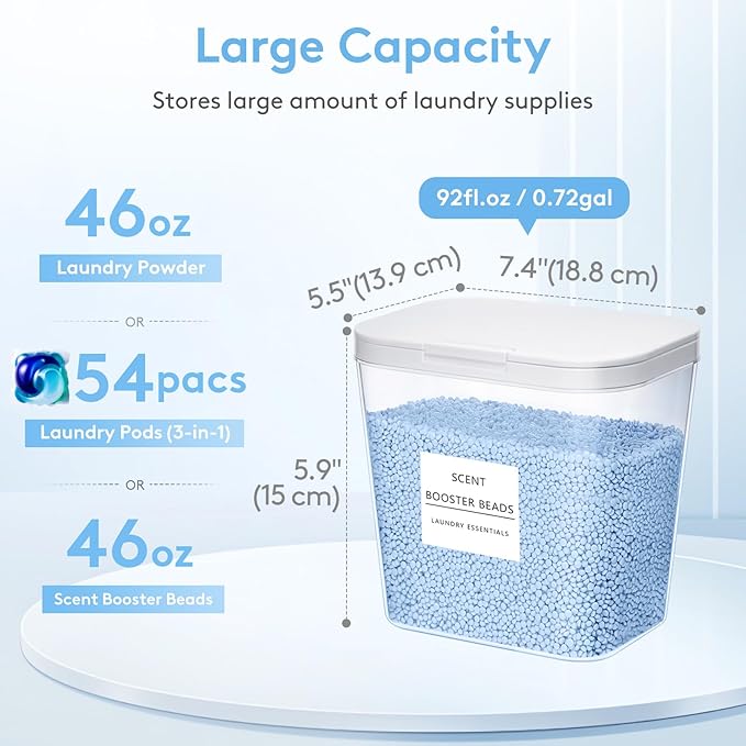 Lifewit Laundry Pods Container with Pop-up Lid, Detergent Dispenser, Dryer Sheet Holder, Laundry Room Organization Storage Jars for Washing Powder, Soap, Scent Booster Beads,0.72gal, 2 Pcs