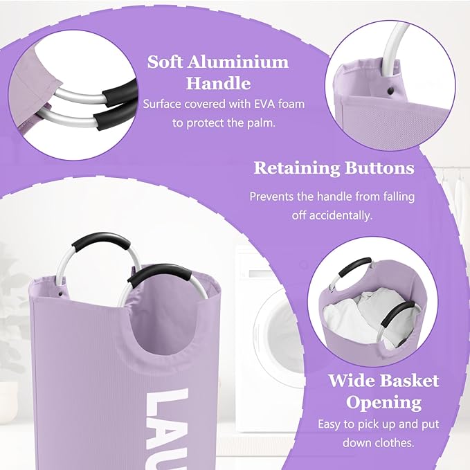 Set of 2 Collapsible Laundry Baskets with Handles, 95L Big Laundry Hampers for Bedroom, Waterproof Clothes Baskets, Independent Dirty Clothes Hamper for Travel, Nursery, Purple/Blue