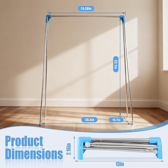 Twist-to-Lock Portable Clothes Drying Rack, Foldable Garment Rack for Travel, Dance Competitions, Collapsible Hanging Rack for Camping, Hotel & Dorm Use (Basic)