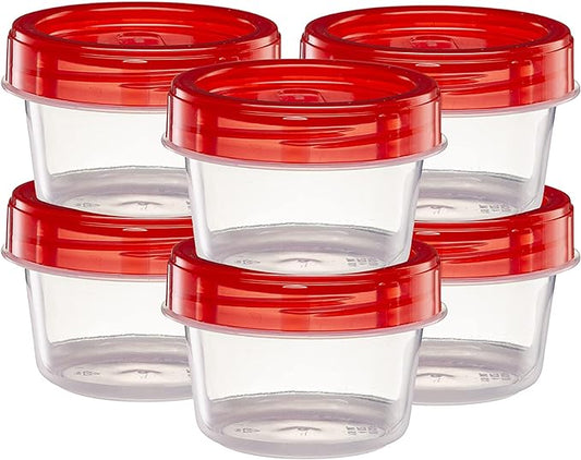 ELEGANT DISPOSABLES (4 Ounce 10 Pack) Twist cap Containers Clear Bottom With Red Top Screw on Lids Twist Top Food Storage Freezer Reusable Containers
