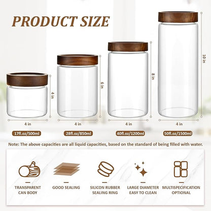 50 fl oz/1500 ml Clear Glass Storage Canister with Airtight Wooden Screw Lid, Large Tall Cute Decorative Glass Food Container Jar for Coffee, Candy, Cereal, Cookie, Pasta, Flour, Juices