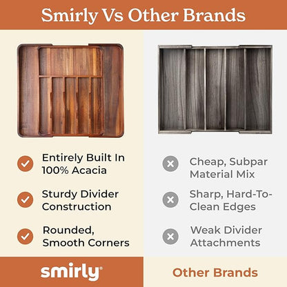 SMIRLY Silverware Drawer Organizer – Bamboo Kitchen Drawer Organizer, Adjustable Utensil Holder and Cutlery Tray, Drawer Dividers for Flatware and Kitchen Utensils