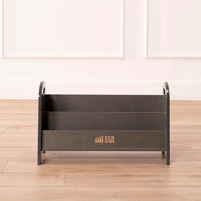 ECR4Kids 2-Shelf Tabletop Book Display with Handles, Beginner Bookshelf, Grey Wash