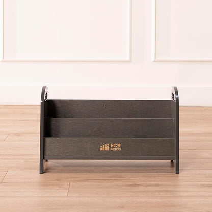 ECR4Kids 2-Shelf Tabletop Book Display with Handles, Beginner Bookshelf, Grey Wash
