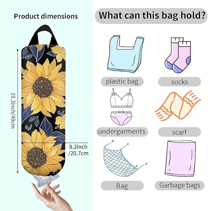 Plastic Bag Holder, Wall Mount Grocery Bag Organizer, Funny Hanging Trash Bag Storage Dispenser for Home Kitchen Boho Sunflower