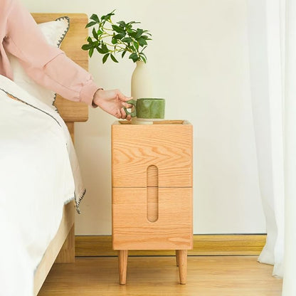 Cttasty Mid Century Modern Nightstand, Narrow Nightstand, Minimalist Side Table for Bedroom, 2-Drawer Bedside Tables, (Natural, 9.84inches)