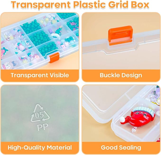 8PACK Extra Thick Bead Organizers, 15 Grid Mini Clear Plastic Storage Box Craft Containers for Nail jewelry rhinestones DIY Supply Case