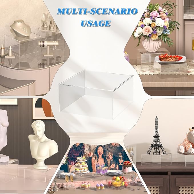 SILUT 6PCS Buffet Risers and Stands, Food Risers for Buffet Table, Catering Cake Stand for Party, Clear Display Riser for Collectibles, Acrylic Cube Boxes, Nesting Risers, Clear (5"x6"x7"8"x9"x10")