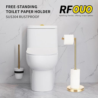 Brushed Gold Toilet Paper Holder Stand 1 pc, Free Standing Toilet Paper Holder Stand,Bathroom Toilet Paper Storage with 2.7 Pounds Heavy Base for 4+1 Rolls,Toilet Tissue Holder