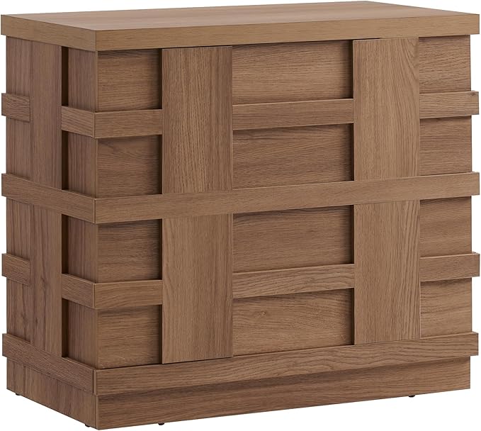 VividVibe Night Stand, Nightstand with Drawers, Bedside Table Large 3D Woven Texture Side Table Bedroom Home Office, End Table Mid Century Modern Accent Wooden Night Stand Set 2 Brown Oak