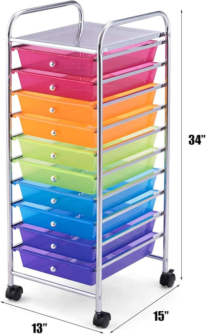 Giantex 10 Drawer Rolling Storage Cart Scrapbook Paper Office School Organizer (Multicolor)