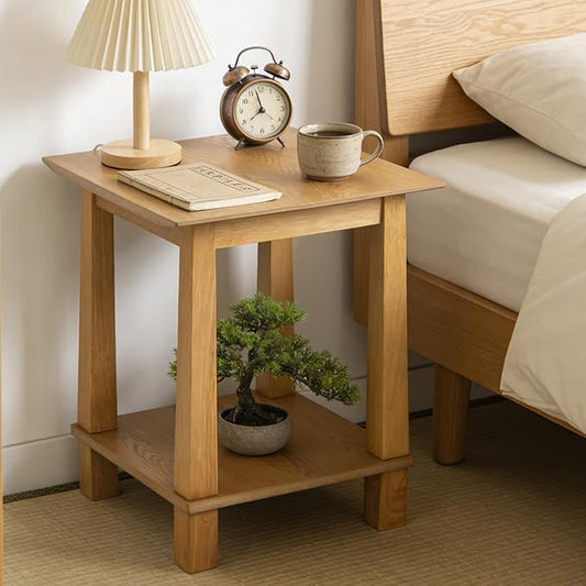 chairus Square End Table, Modern Accent Nightstand with 2-Tier Storage Shelf, Solid Wood Small Side Table for Living Room/Bedroom, Natural