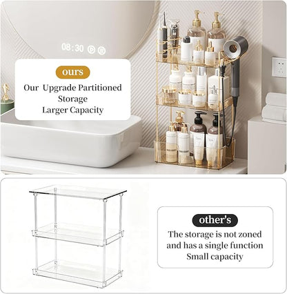 Weidace Bathroom Counter Organizer for Vanity, Makeup Organizer Countertop with Holder, Large Capacity Storage Rack, Perfect Large Skincare, Hair Care, Perfume, Easy to Install (Gold, 3Tiers)