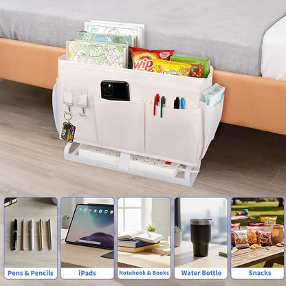 NINTHFIT Bedside Caddy for Dorm Bed Bedside Organizer, Bedside Storage with 10 Pockets and Power Strip Holder, Multifunctional Bedside Pocket for Home, College, Dorm, Bunk/Hospital/Crib Bed (Beige)