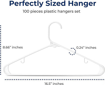 SereneLife 100 Pack Plastic Hangers, Non-Slip, Space-Saving Closet Organizers, Durable and Strong for Shirts, Sweaters, Hoodies, Kids Clothes & Dresses, Ultra-Thin, Lightweight