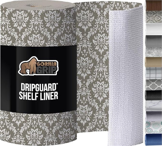 GORILLA GRIP DripGuard Shelf Liner, Non Adhesive Drawer and Kitchen Cabinet Protector, Slip Resistant BPA Free Smooth Surface Plastic Liners for Cabinets, Bathrooms, Closets, 12x240 Inch, Beige Cream