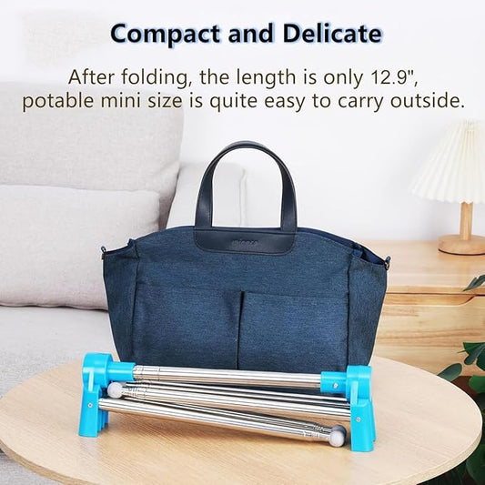 Portable Garment Rack, Folding Clothes Rack, Collapsible Clothing Rack for Dance, Travel, Camping, Laundry, Indoor, Outdoor, Drying, RV, Mini Compact Racks Blue + 3 Foldable Clothes Hangers
