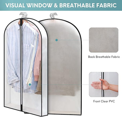 50" Clear Garment Bags for Hanging Clothes W/ 4" Gussetes, 4 Packs Suit Bags for Closet Storage, Plastic Waterproof Suit Cover Bags with Zipper for Coats, Jackets, Dresses