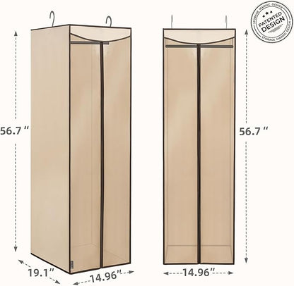 STORAGE MANIAC 2-Pack Hanging Garment Bag Zipper Cover with Sealed Clear Window, Long Garment Cover for Closet Storage Wardrobe Clothes Protector, Large Garment Storage Bag for Dresses,Suits, Beige