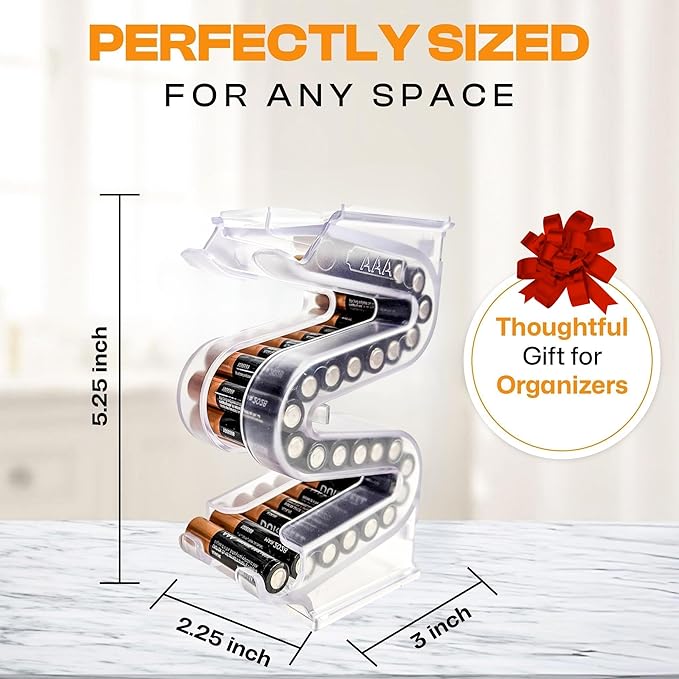 Battery Ladder Organizer Case for AAA Batteries - Stackable or Mounted Vertical Storage Battery Dispenser for Home, Garage, & Workshop (1-Pack, Holds 28 AAA Batteries)
