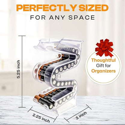 Battery Ladder Organizer Case for AAA Batteries - Stackable or Mounted Vertical Storage Battery Dispenser for Home, Garage, & Workshop (1-Pack, Holds 28 AAA Batteries)
