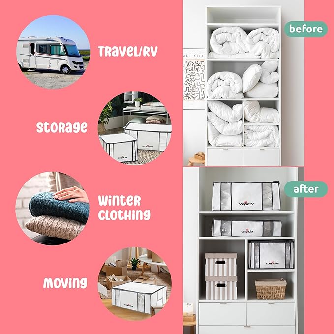 Compactor Vacuum Storage Bag XL | Space Saver Vacuum Storage Bags for Clothes, Comforters & Blankets | Ultimate Storage Solution for Wardrobe | White Semi-Rigid Box |