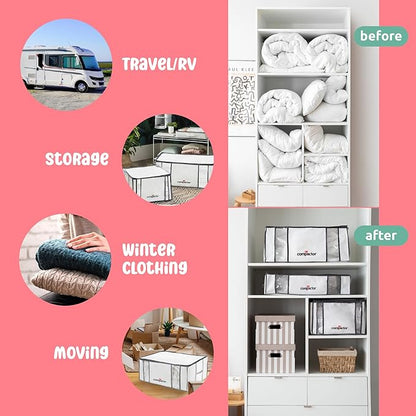 Compactor Vacuum Storage Bag XL | Space Saver Vacuum Storage Bags for Clothes, Comforters & Blankets | Ultimate Storage Solution for Wardrobe | White Semi-Rigid Box |