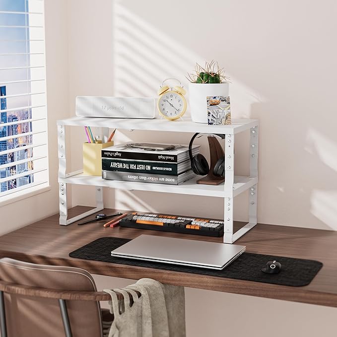 Adjustable Metal Shelving Unit, Stackable & Expendable Storage Rack for Home/Office/Kitchen, Space-Saving，Sturdy&Durable，Easy Assembly (1PACK/Large/White