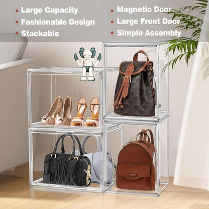 EZJOB XX-Large 4 Pack Clear Plastic Handbag Storage Organizer for Closet Acrylic Display Case Purse Organizer Storage Bins for Boots, Big Bag, Collectibles, Cosmetic