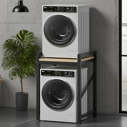 Over The Washer and Dryer Storage Shelf, Widen & 3 Height Adjustable Stacking Rack, Space Saver Washer Dryer Stacking Kit, Thicker Metal Washer Shelf for within 29.5" width (Black, 29.5 Inch)