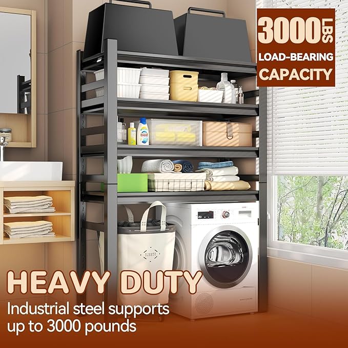 Over Washer and Dryer Shelves, 4 Tiers Adjustable Height Laundry Room Storage and Organizer Standing Shelf, Metal Freestanding Space Saving Organizers Shelf (4-Tier 63" H*35.4" W*17.7" D)