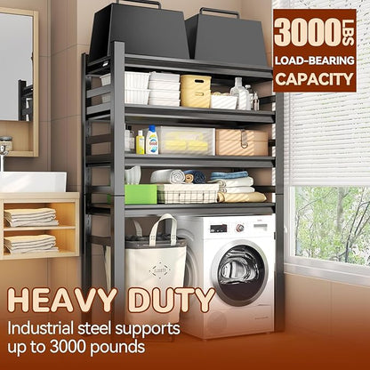 Over Washer and Dryer Shelves, 4 Tiers Adjustable Height Laundry Room Storage and Organizer Standing Shelf, Metal Freestanding Space Saving Organizers Shelf (4-Tier 63" H*35.4" W*17.7" D)