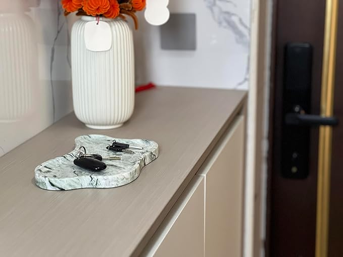 WneFu Choiziic Natural Decorative Tray, Cloud Shape, Modern Style, Polished Finish, Bathroom Kitchen Counter Vanity Organizer (Green-Marble-M)