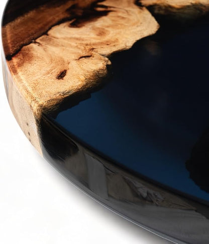 Handmade Reversible 16" Wood and Epoxy Resin Lazy Susan, Turntable for Kitchen Countertop, Rotating Display Stand, Organizer and Storage for Dining Table, Cup Board, Home Decor (Clear Dark Blue)