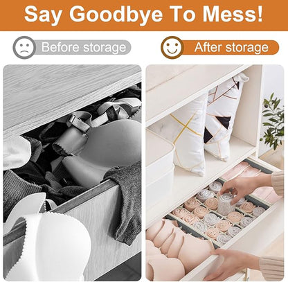 6 Pack Drawer Underwear Organizer, 59-Compartment Foldable Sock Bra Drawer Organizer Divider Fabric Dresser Closet Organizers and Storage Box for Storing Bra, Socks, Baby Clothes, Panty, Scarf, Ties