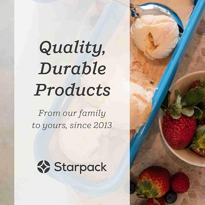 Starpack 'Inside Scoop' Ice-Cream Storage Container for Freezer (2 Pcs) - 1.5 Quart Ice Cream Containers for Homemade Ice Creams - Reusable Dessert Containers with Lids - Leak-Free Lids (Silicone)