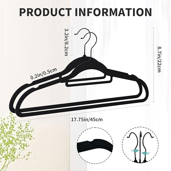 Perfecasa Black Velvet Hangers 30 Pack - Non Slip Clothes Hangers, Ultra Slim Hangers, Space Saving Swivel Black Hook, Suit, Top, Tie, Shirt, Skirt & Pant Felt Hangers, Black Hangers