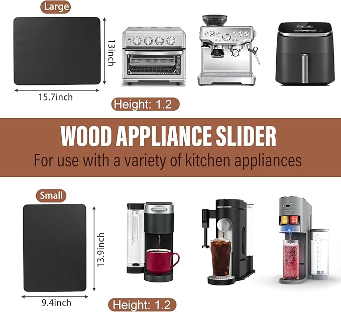 360° Appliance Slider Sliding Tray, Coffee Maker Rolling Tray for Counter Under Cabinet Coffee Pot Mat for Espresso Machine, Toaster, Air Fryer, Quiet Wheels, Black (Large 15.7"×13")