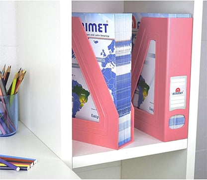 Acrimet Magazine File Holder – Vertical Rack for Documents, Folders and Mail, Durable Plastic Desk Organizer for Office & Home, Solid Pink (2 Pack)