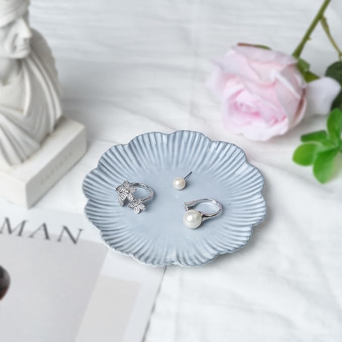Ceramic Jewelry Dish, Decorative Tray for Rings Earrings Necklaces Bracelet Watch Keys, 4.50" Trinket Tray as Gifts for Women (Antique Flower)