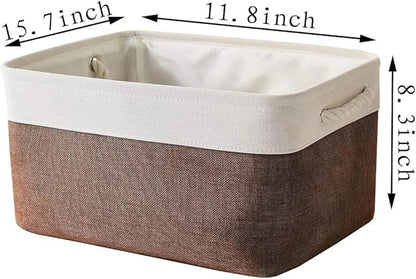 Organization and Storage Basket for Organizing - 16x12x8 inch Large 4 Pack Fabric Storage Cube Collapsible Storage Bins for Shelves, Storage Box for Cloth Books Canvas(White & Flaxen)